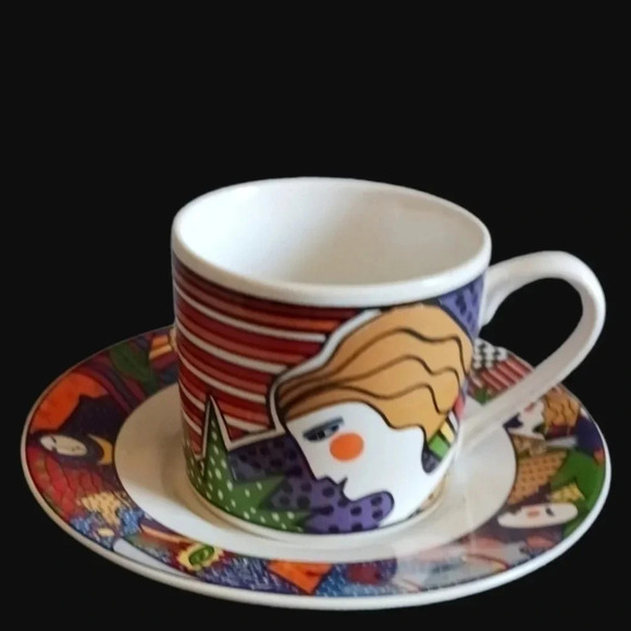 Sakura Vitromaster set of cup & saucer brightly colors art deco style - Picture 5 of 6